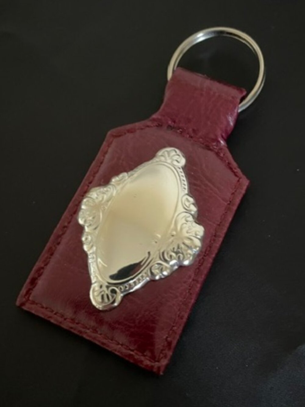 Silver Plated Engravable Leather Key Chain NWOT -Boxed